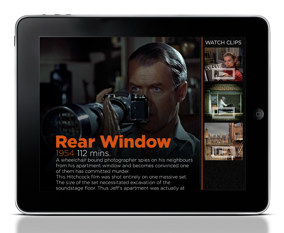 Kubrick  Hitchcock iphone iPad user interface app design visual design movie buff Cinema Filmmaker interface design