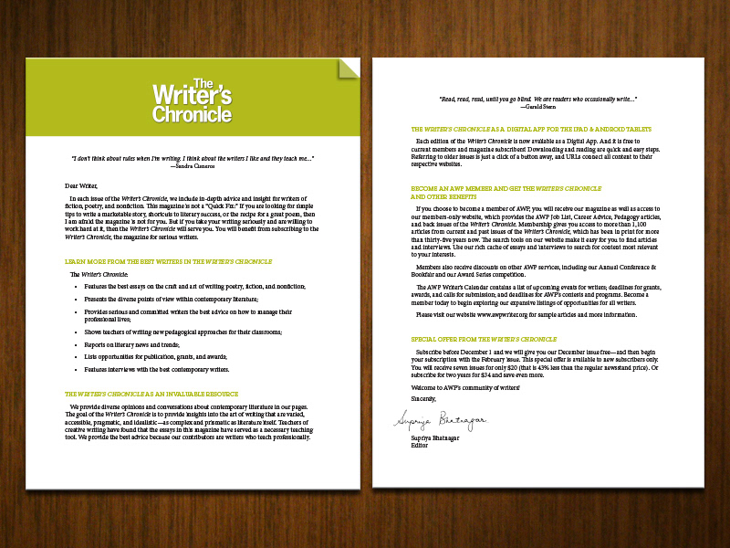 The Writer's Chronicle mailer