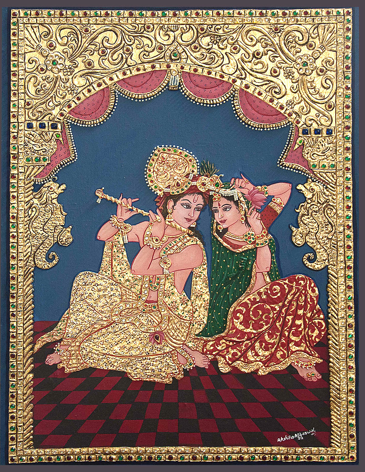 tanjore Paintings krishna Radha Krishna gold painting  PANCHAMUKHI GANESHA RIDDHI & SIDDHI AKSHITAGGARWAL