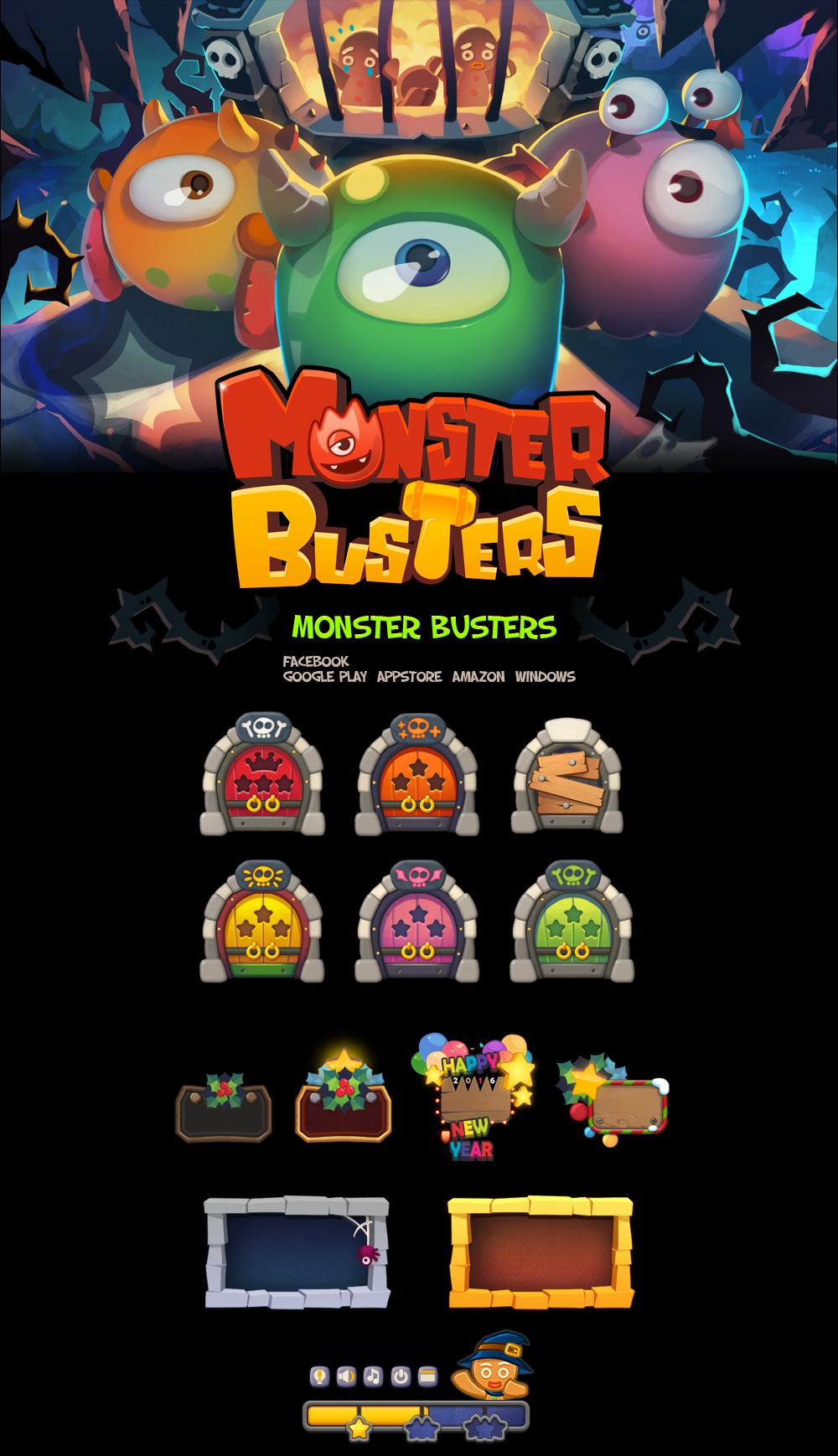 monster busters concept game match3 Puzzle game facebook game mobile game monster game ui UI