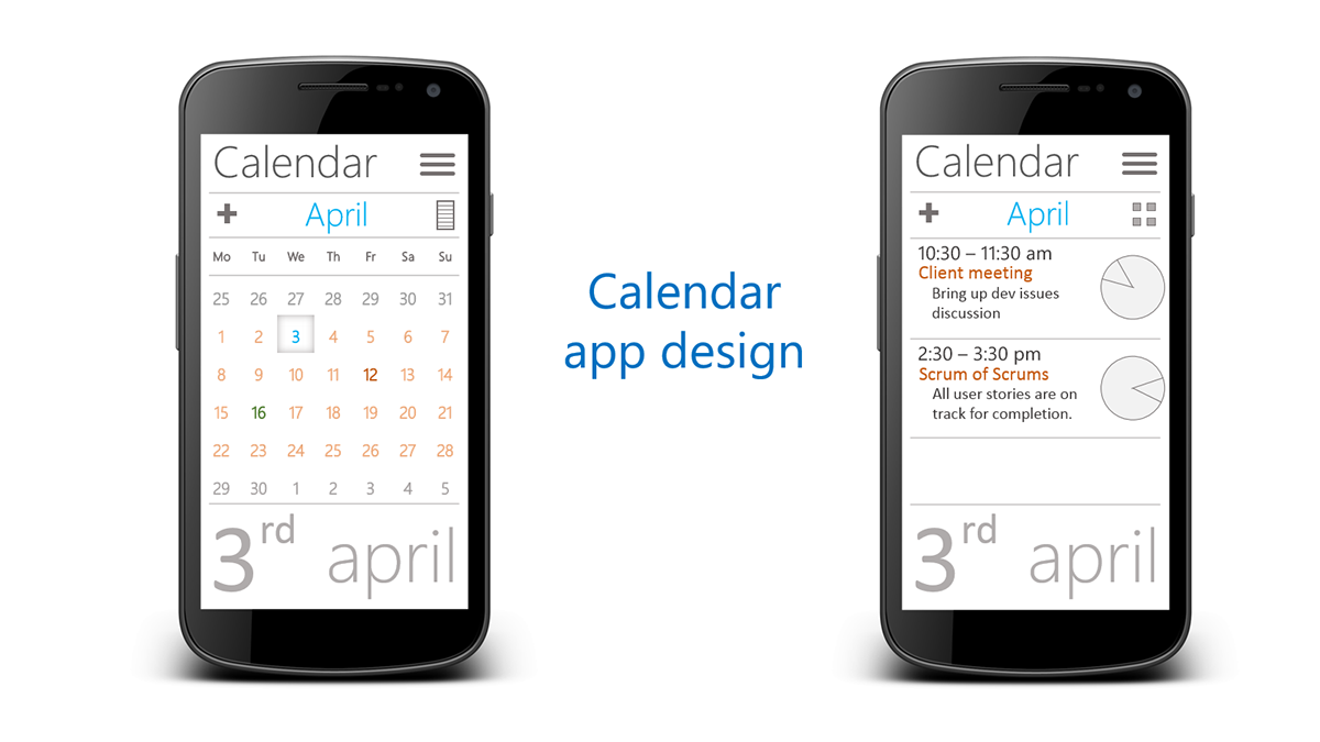 app design calendar app mockup interation design