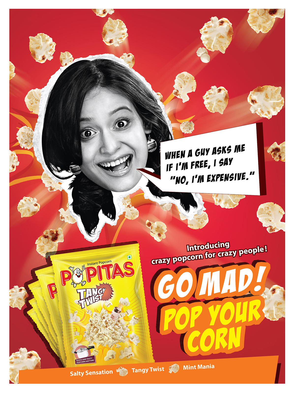 poster popcorn Italy Borges corns Mad tasty salty tangy Popitas