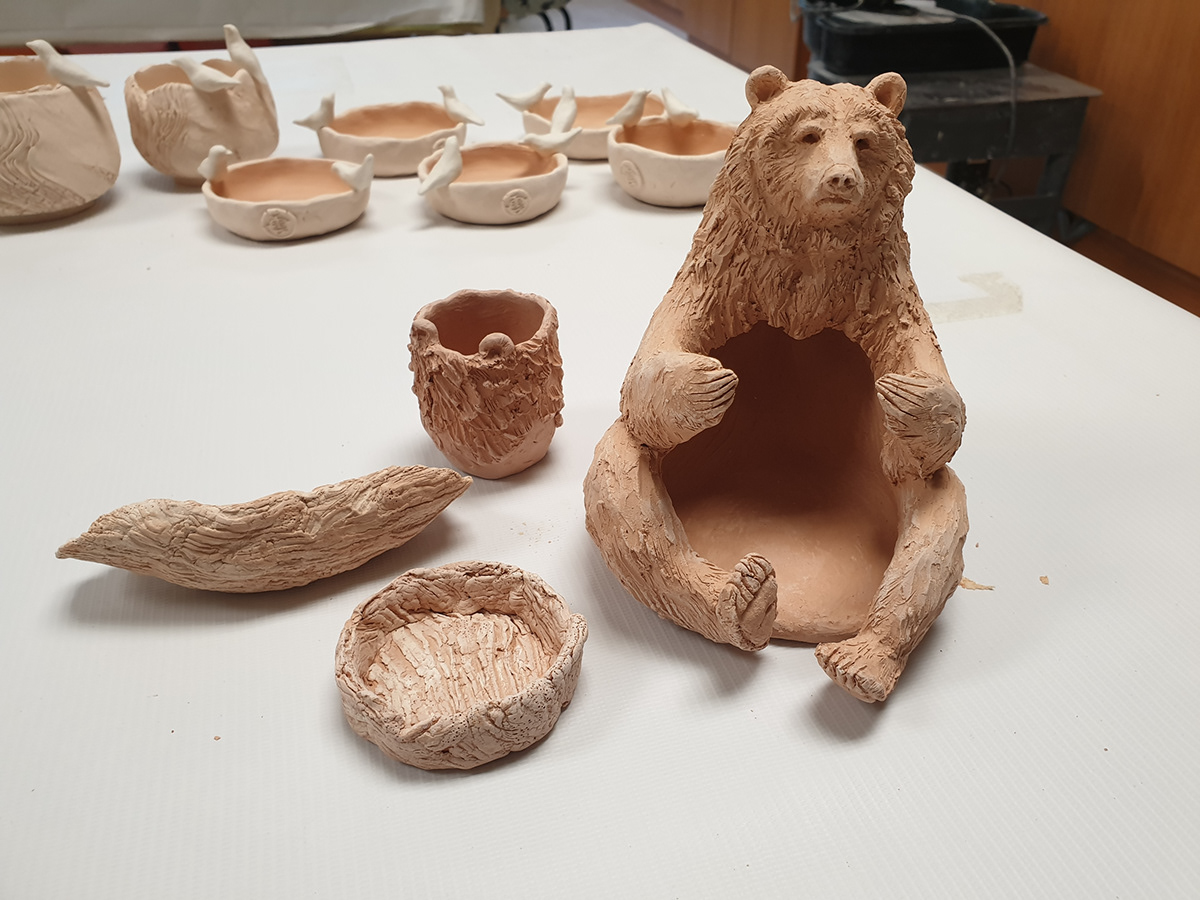 3D bear ceramic clay Handbuilt handmade modeling Pottery sculpture