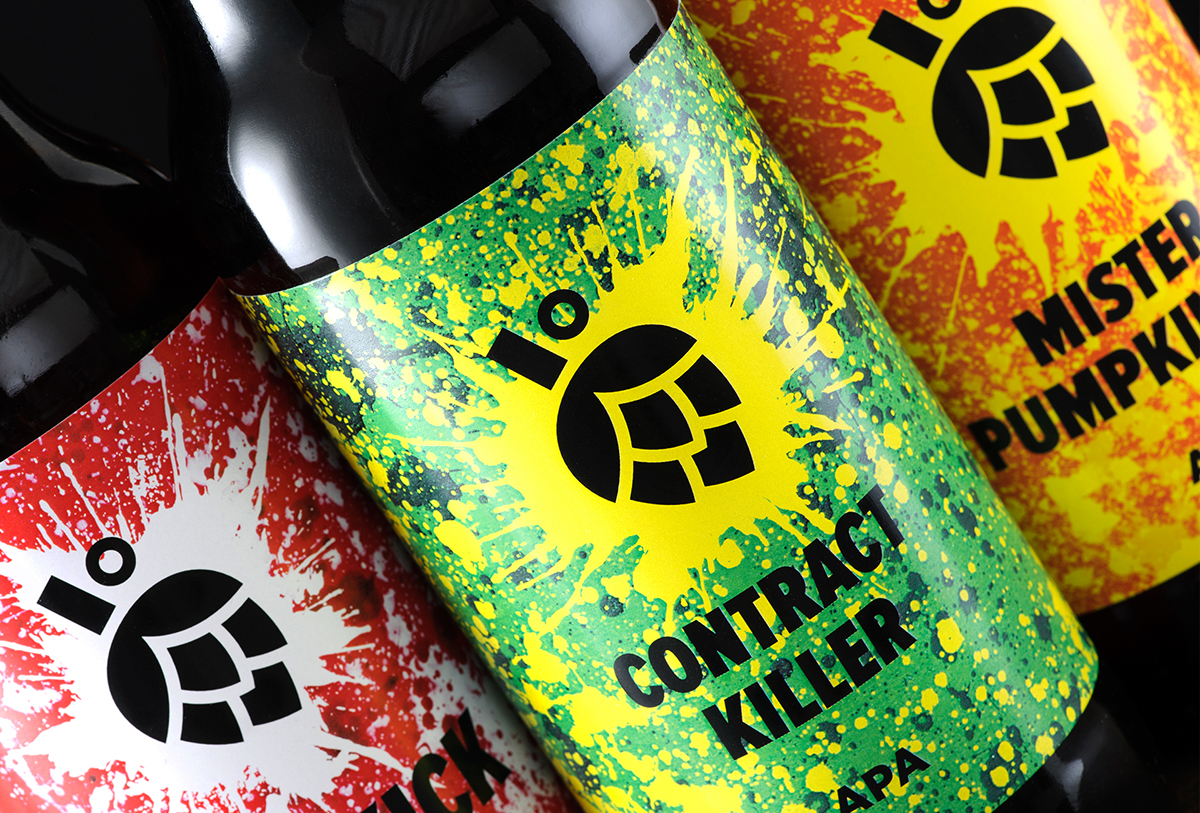 beer brewery BANG grenade paint splat hop Packaging logo bottle