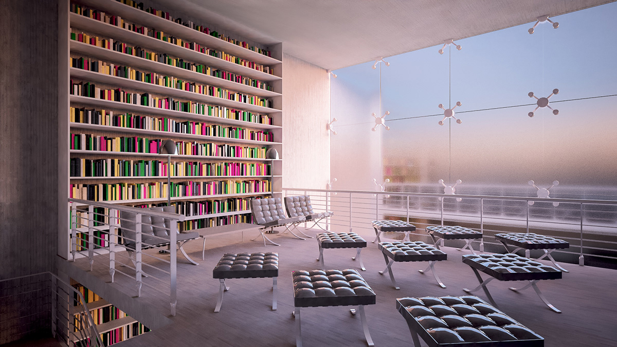 Mexican Architecture library field Render  photorender