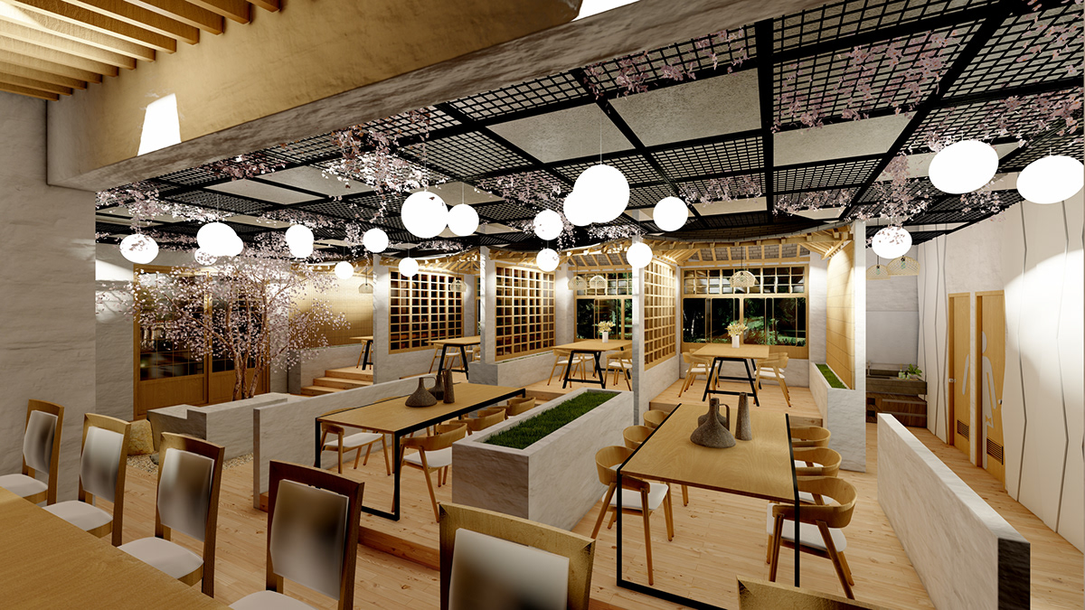 Japanese Restaurant interior design  Render architecture lumion 3D SketchUP