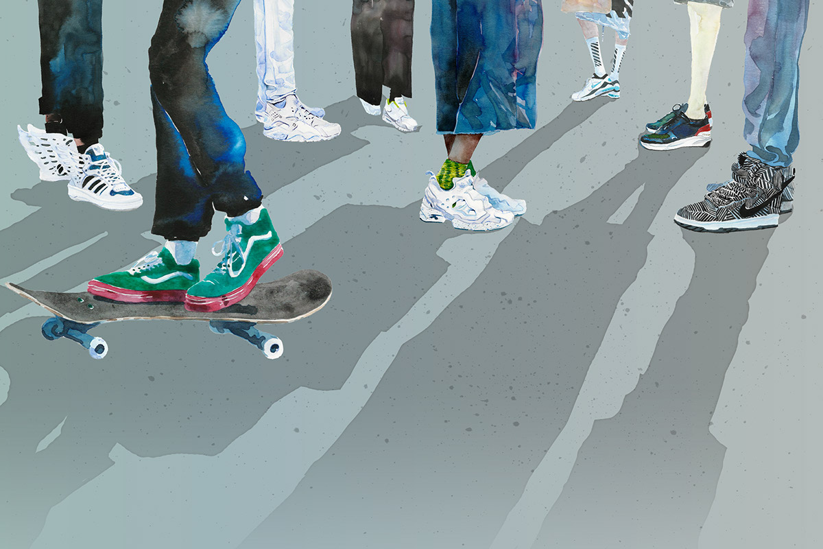 Adobe Portfolio sneaker watercolor fashion illustration street fashion Mix media New York London milan Paris Nike air jordan adidas rick owens raf simons