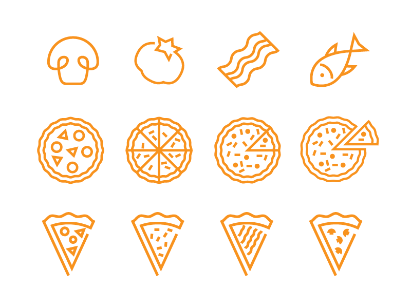 Pizza icons Food  cooking ingredients vegetables meat toppings farm