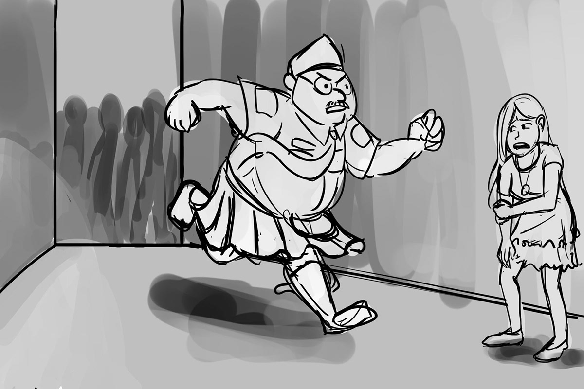 storyboard Kilted cop Kilts police Chase Robbery funny humor butts thief