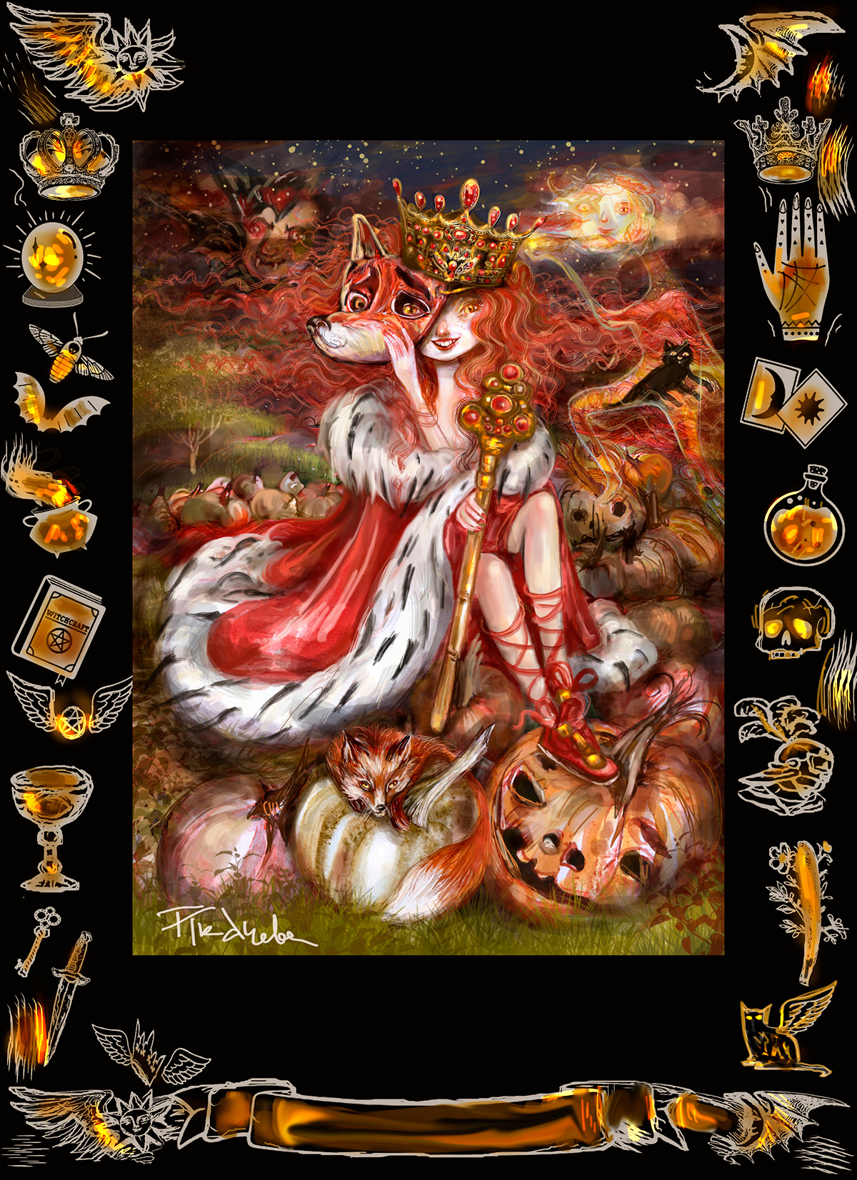 Halloween Design Tarot Cards Digital Art  ILLUSTRATION  concept art Adobe Photoshop Witches Magic   fantasy digital illustration