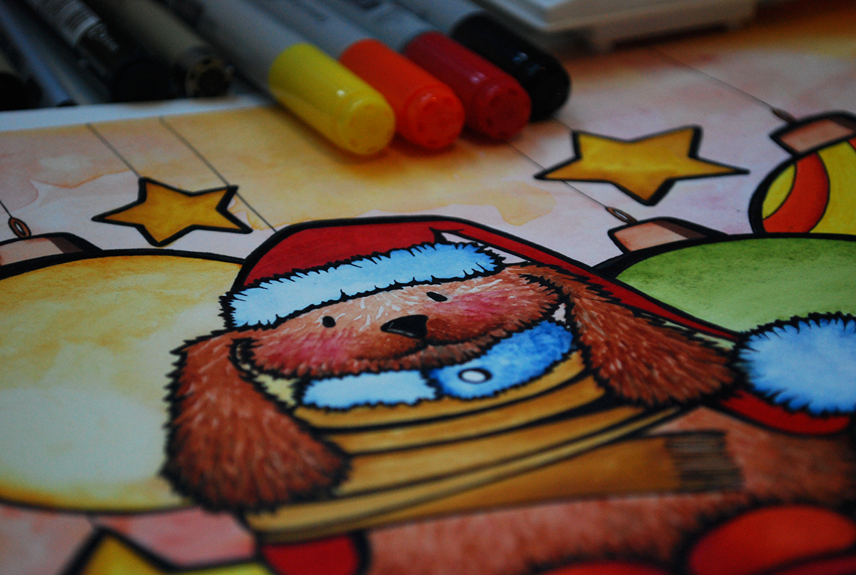 Bunnybear bear bunny xmas Christmas decorations Holiday winter water color copic markers