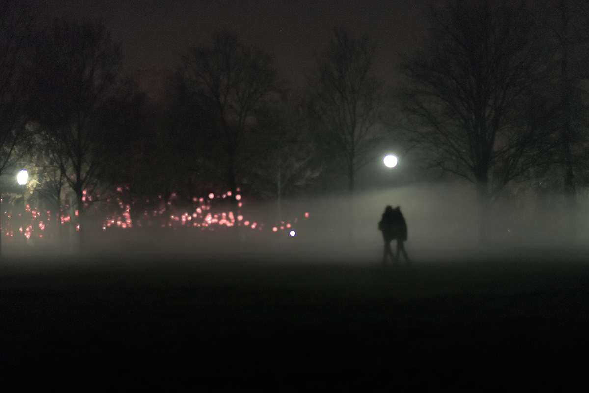coldness night fog light people walking dreams nightmares blue green cold