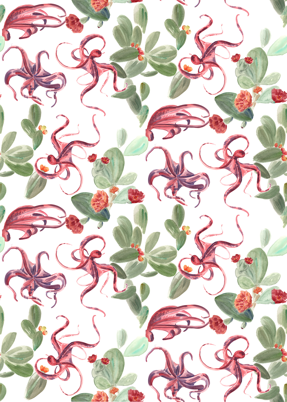 Repeat Pattern sea summer sicily lemon octopus cactus