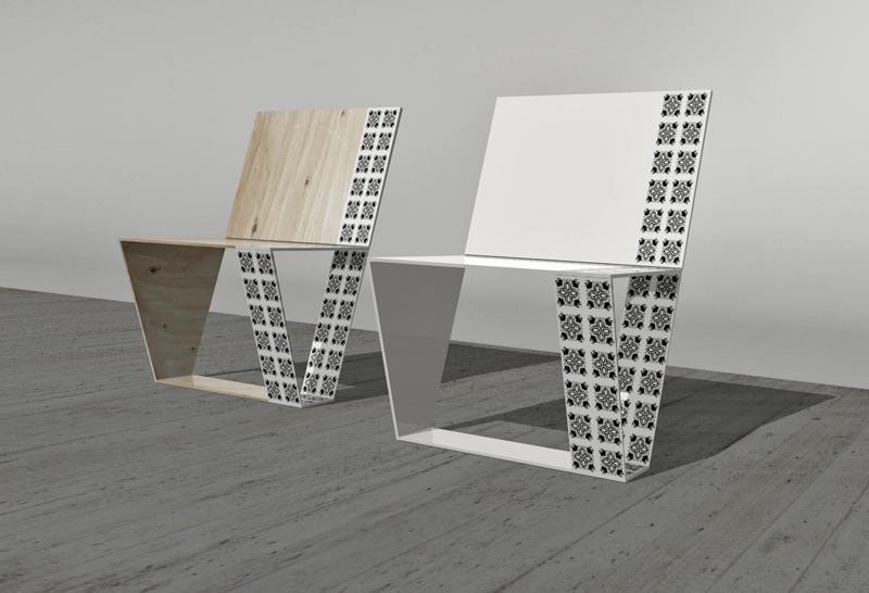 βιομηχανικές σχέδιο καρέκλα ξύλο λευκό  μαύρος ελάχιστος γραμμή κάθισμα πρότυπο 3dmodeling matina papazaxaria