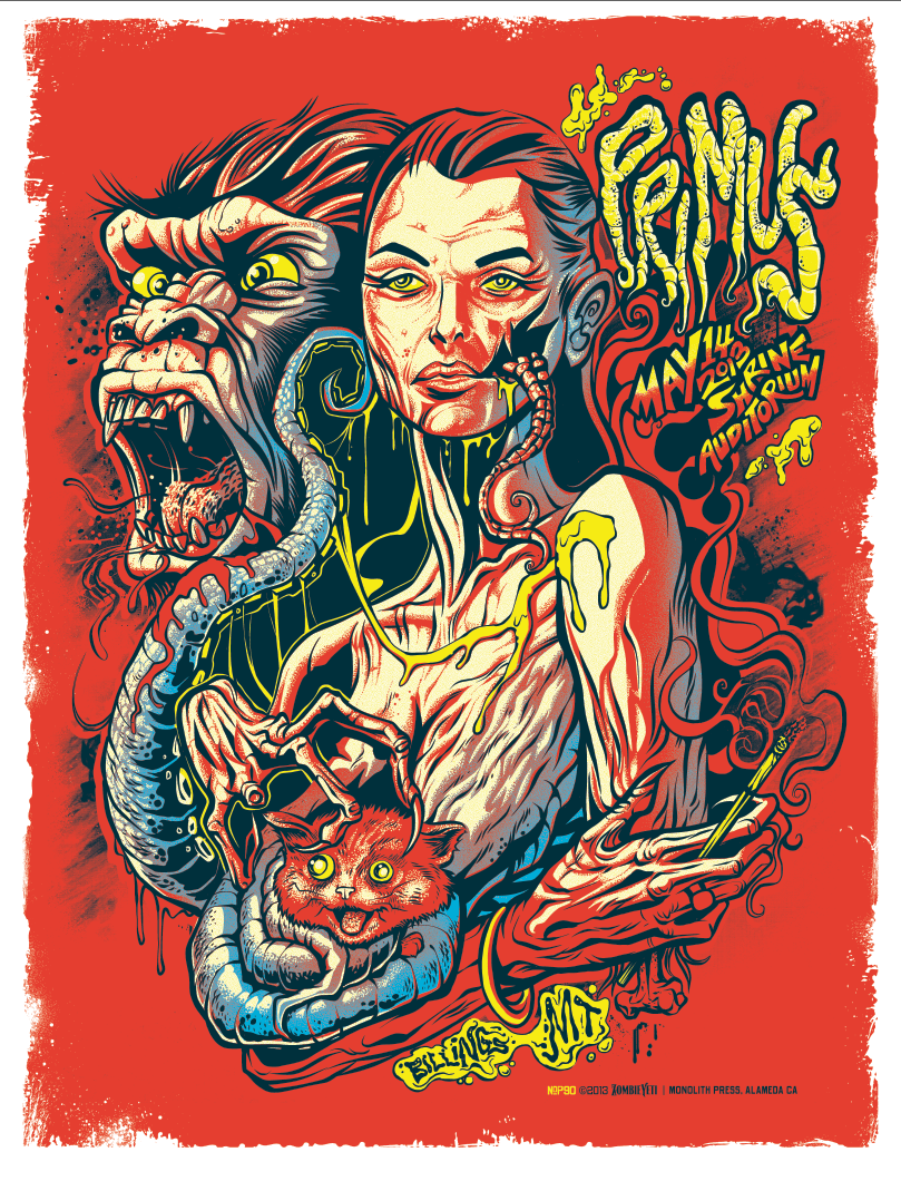 Primus gig tour poster art fine gorilla zombie yeti Cat kitten kitty SILK screen