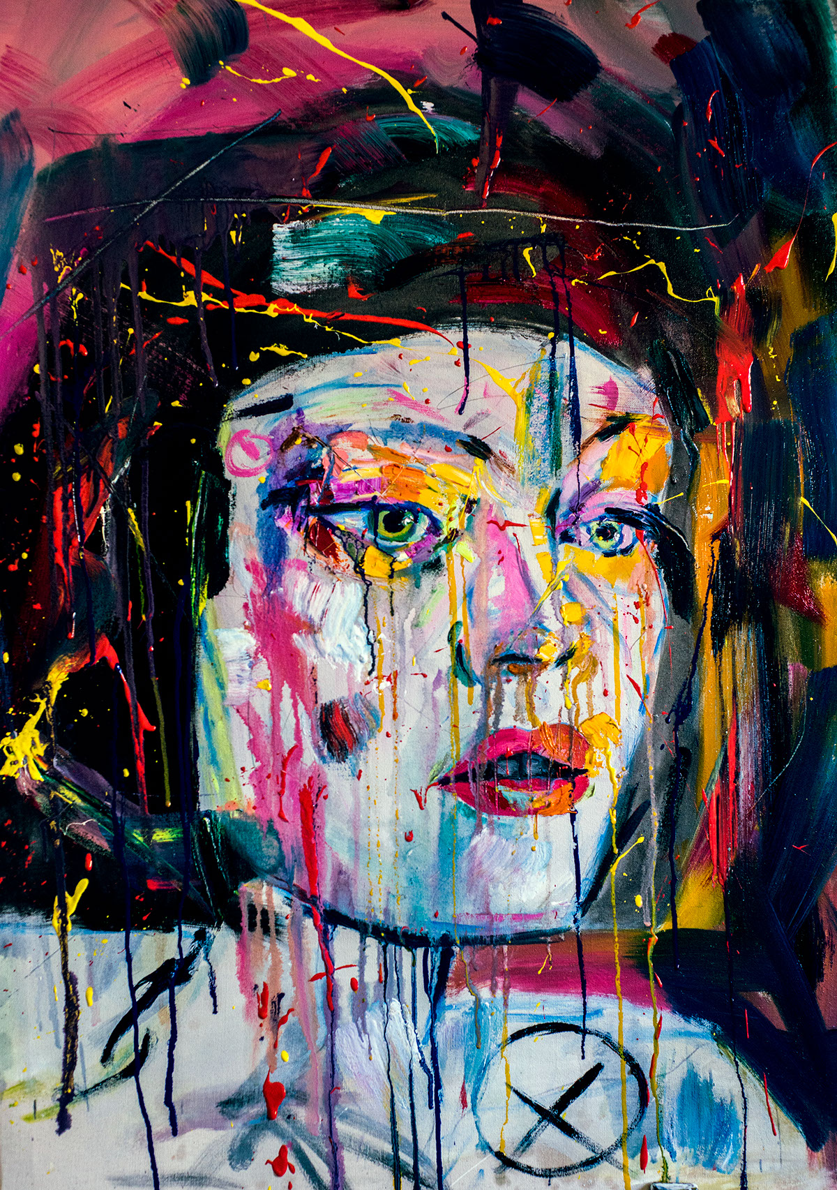 art oil Oils portrait woman traditionalart contemporary colorful acrylic canvas charcoal pencil neon
