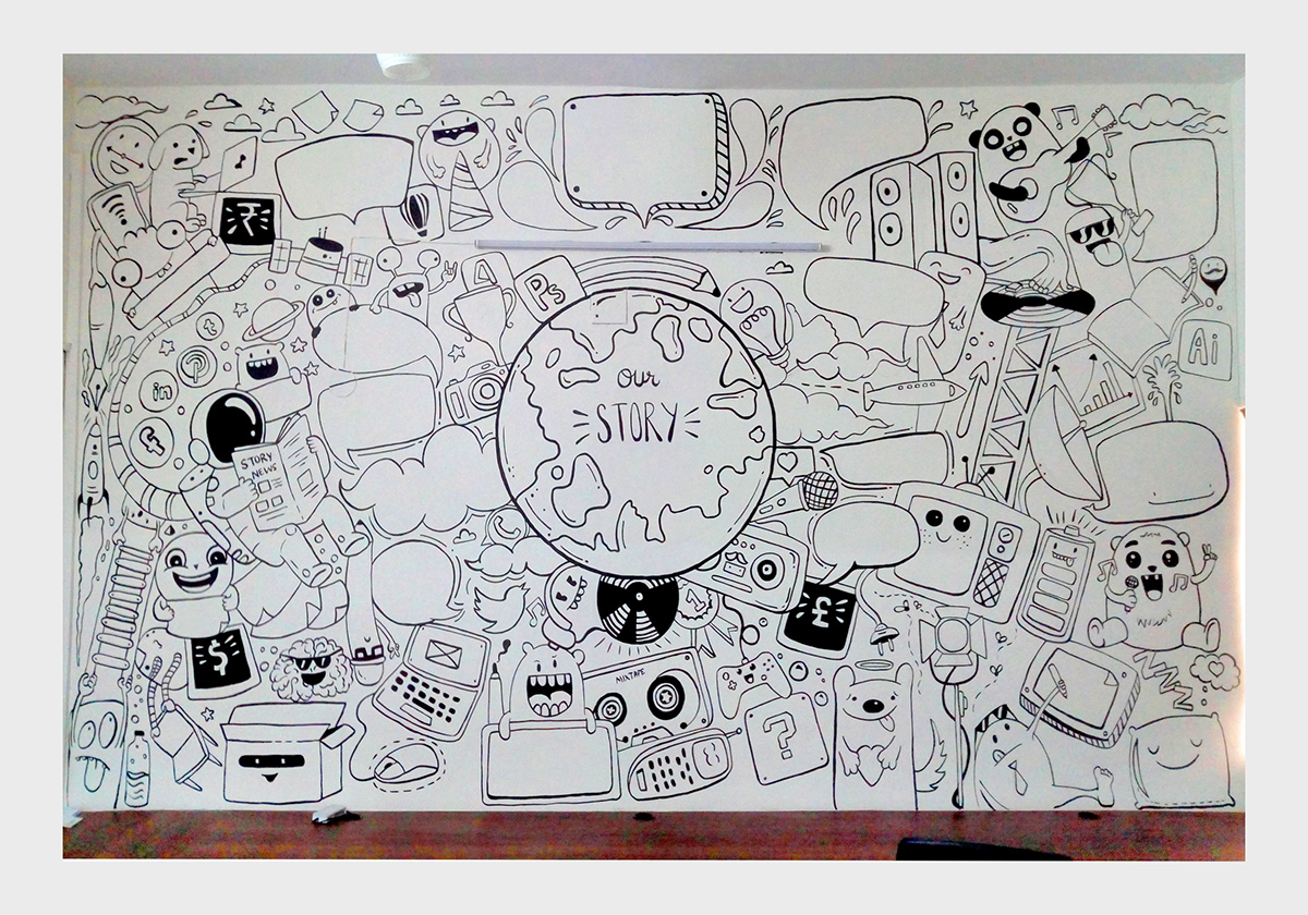ankur chaudhary doodle Graffiti Mural Office Art Street Art  the fourth face wall doodle Wall Mural work place