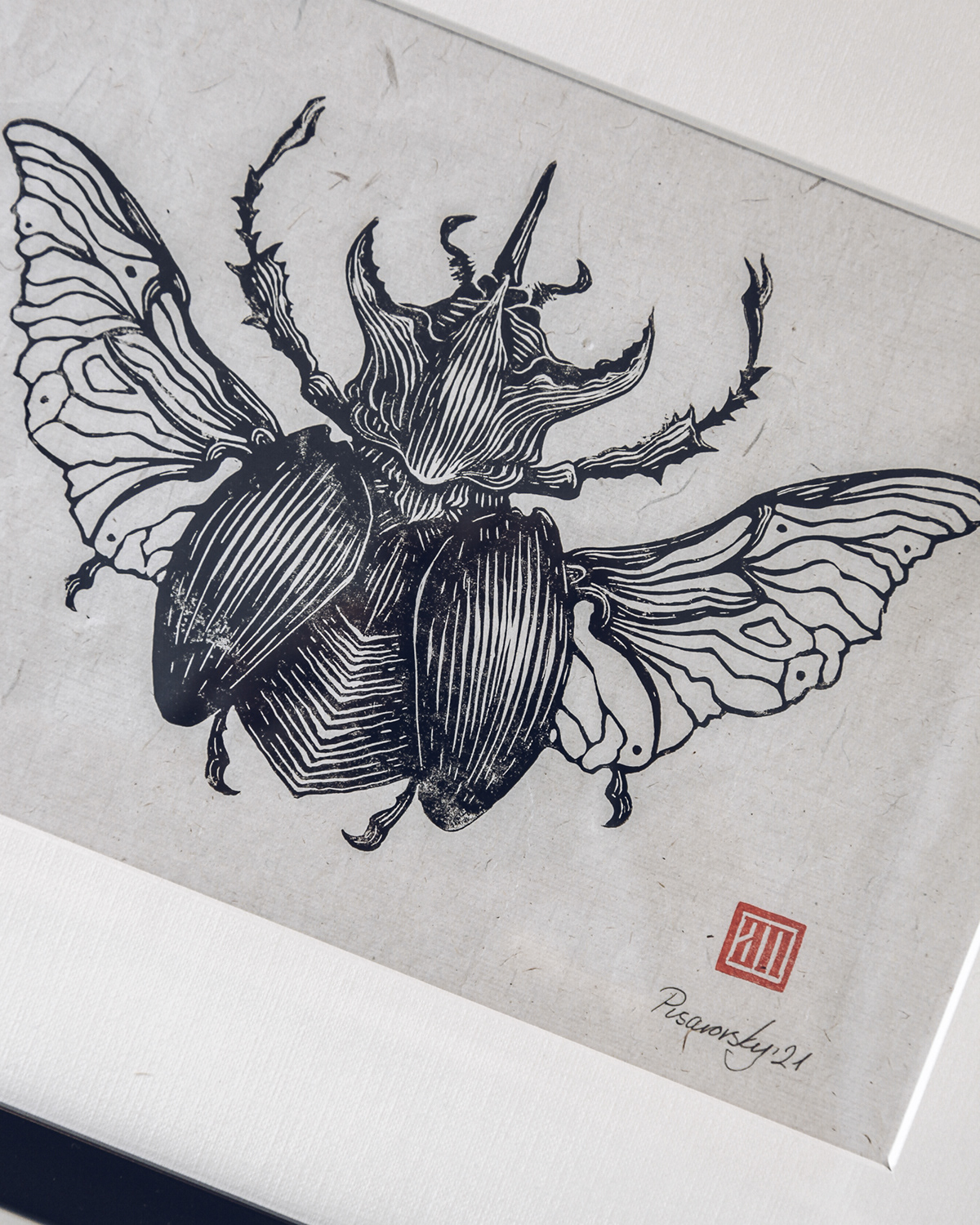 beetle black & white Gothic Art graphic art handicraft home decor ink drawing insect linocut print wall art