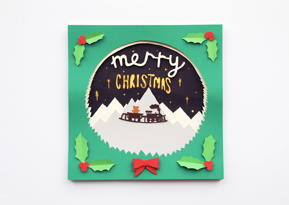 Christmas card greeting card xmas season paper paper craft mountains train toy museum