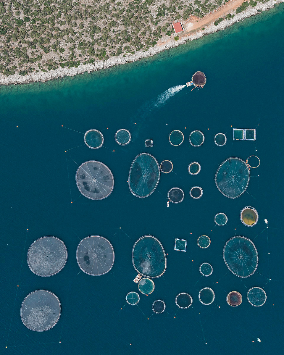 Aerial fish farms Greece aerialviews sea