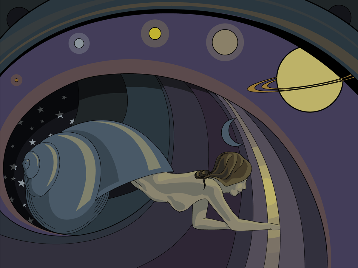 woman naked snail Planets stars Space  cosmos