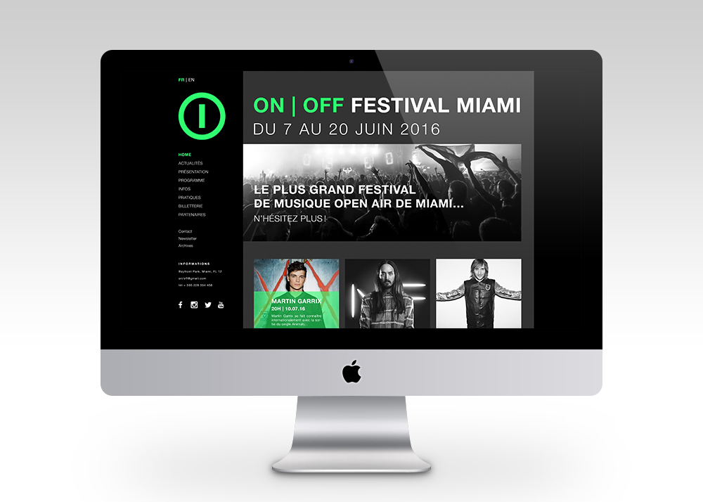 Musique festival on off Responsive Webdesign black White Reverse switch