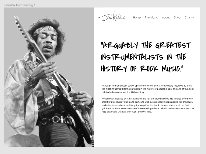 Font pairing task for a UI based on Jimi Hendrix. Part of case study to find complimentary ui fonts