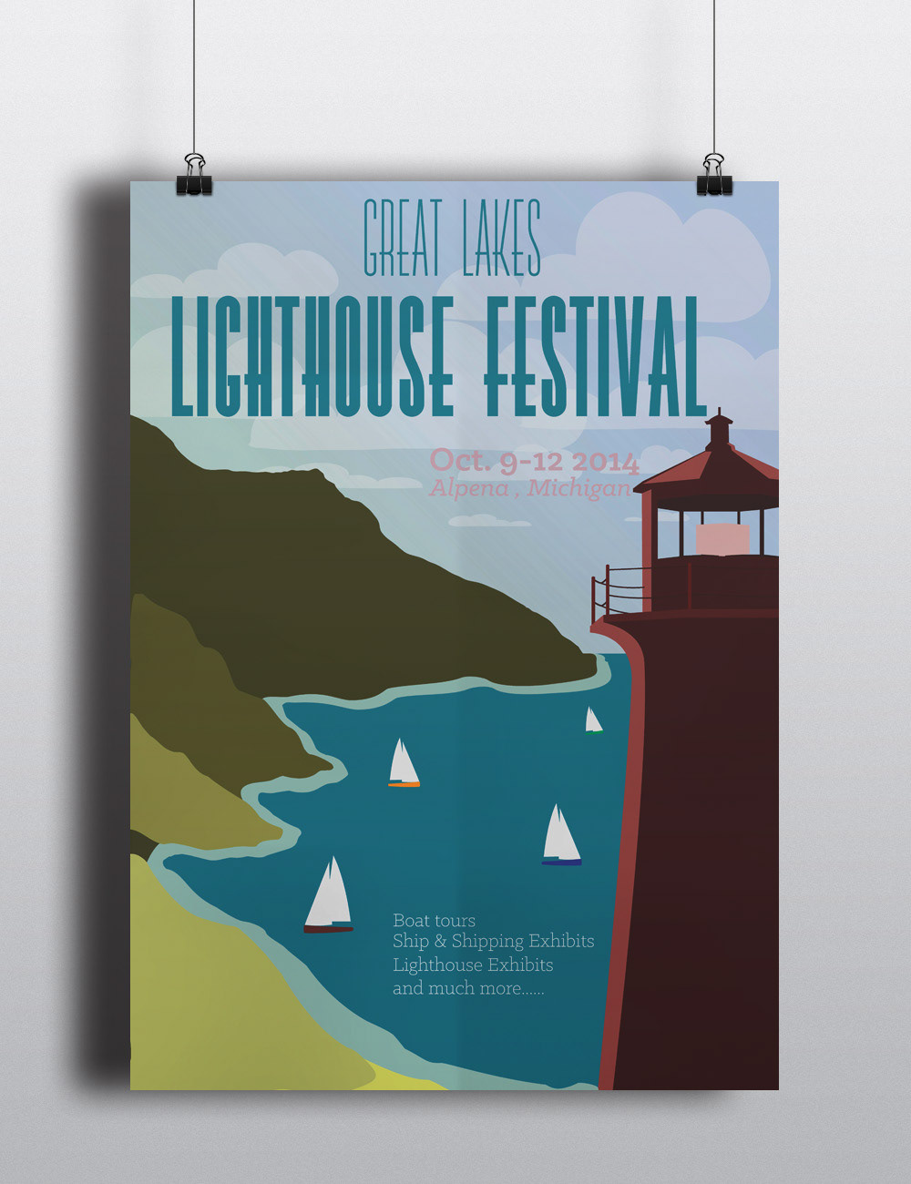 lighthouse poster great lakes print graphics vector Boats water cliff colorful Event marketing   demographic digital