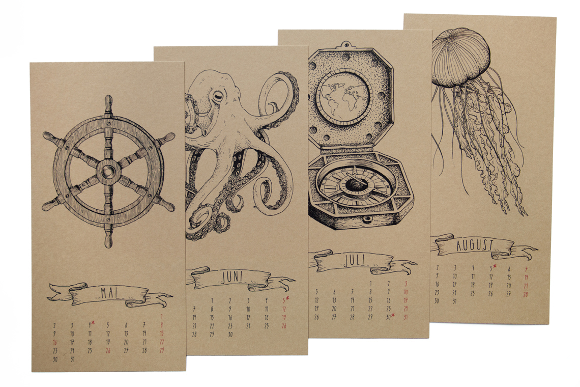 calendar anchor Seaside octopus illustrationcraft paper