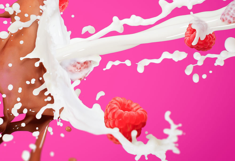 Adobe Portfolio chocolate splash milk yoghurt strawberry pink swirl