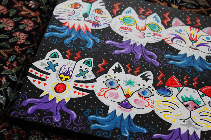 Cat  cat head pattern paint characters Space  outerspace outer space cartoon bright bright color