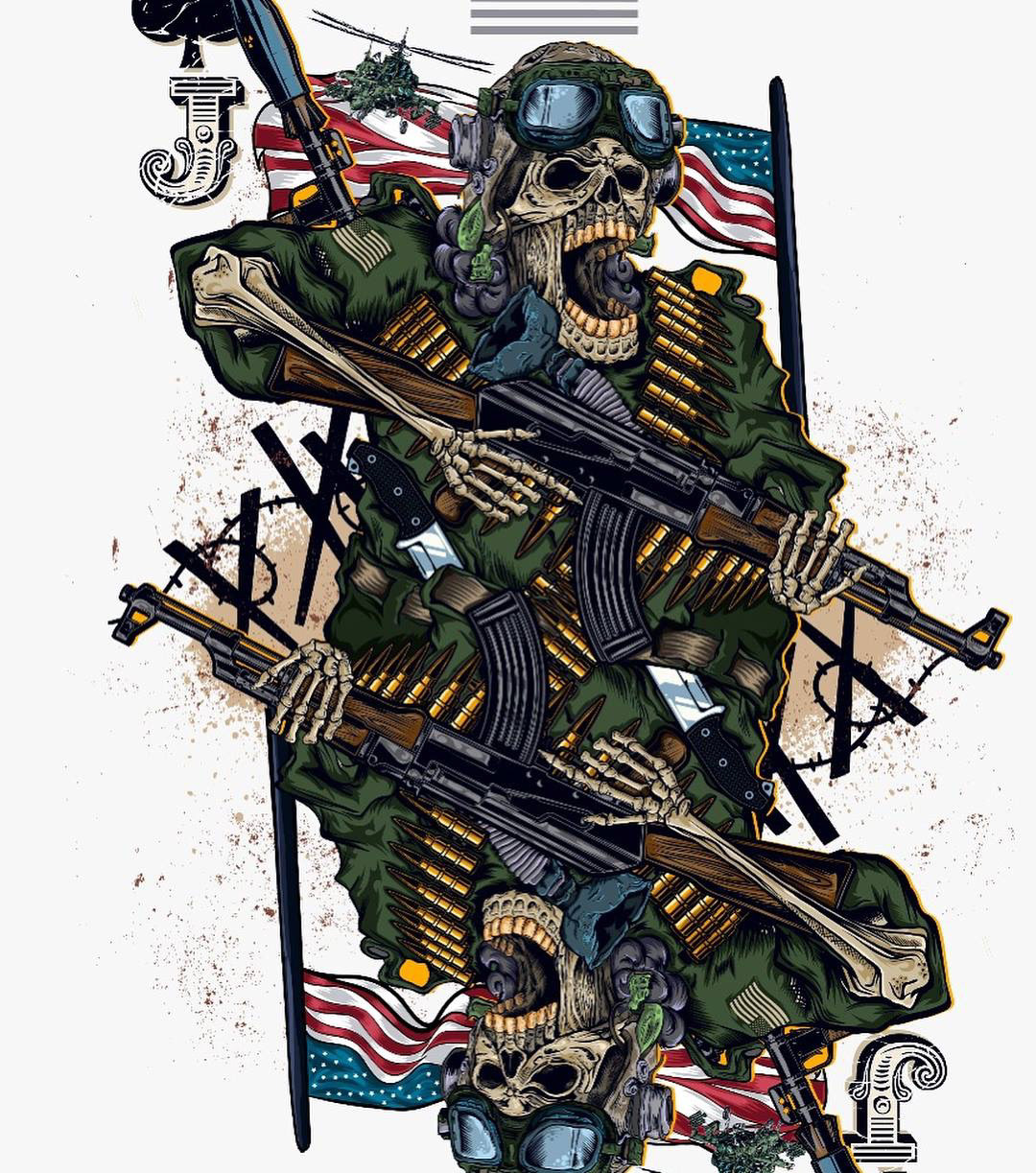 skull skeletor army usa flag america card soldier play shirt tshirt sticker vector CLIP STUDIO PAINT Illustrator art draw sketch guns dreamsvector