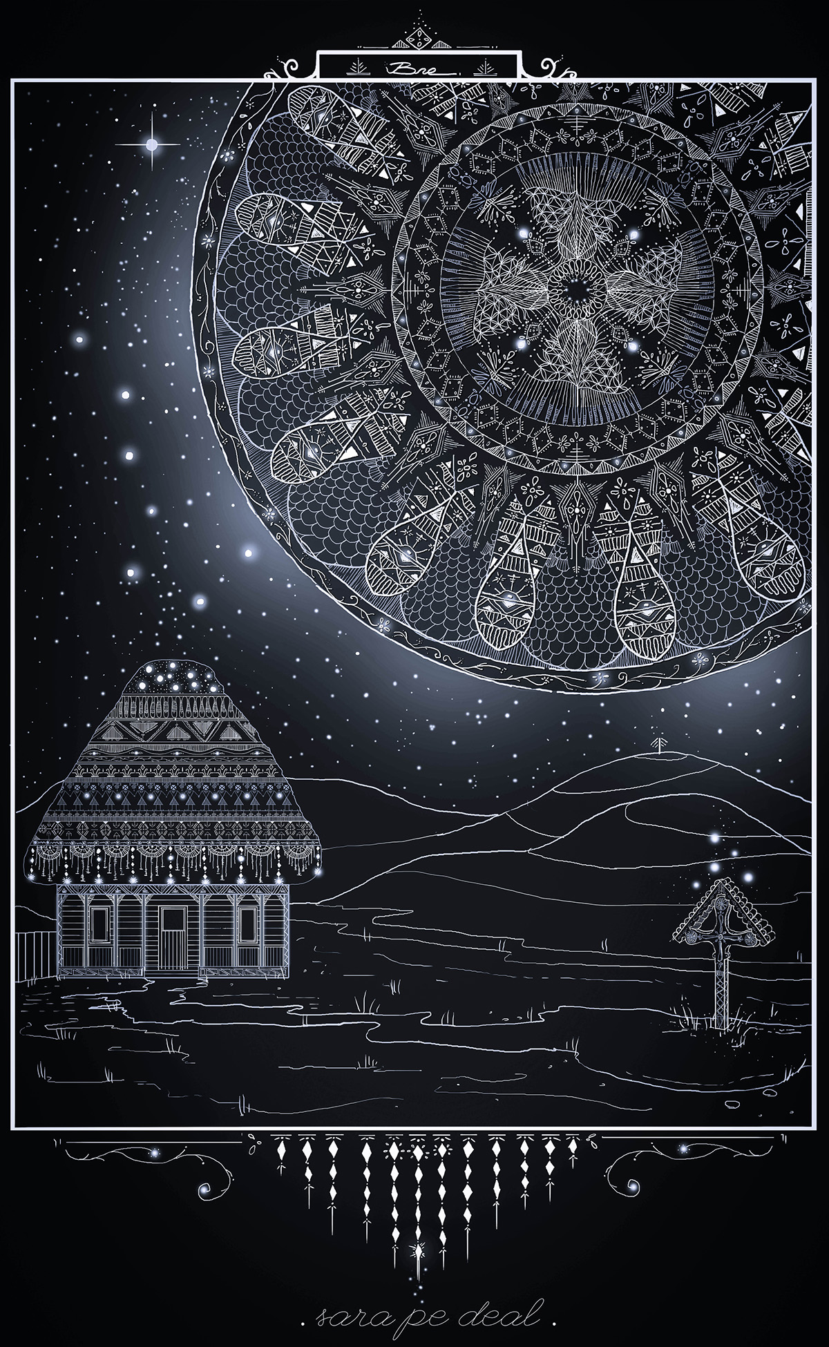 Bre. romanian illustration Romanian mythology romanian pattern dreamy dreams starry night fantasy night sky pretty Bre.'s dream illustrations