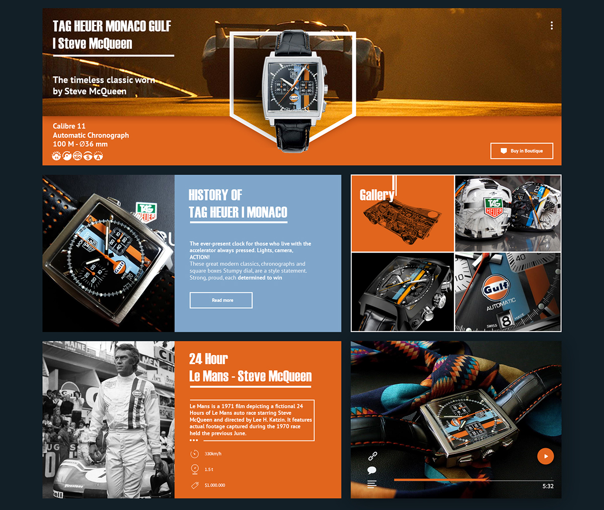 mobile app Icon tag heuer steve McQuenn story Porsche prototype Web Mockup
