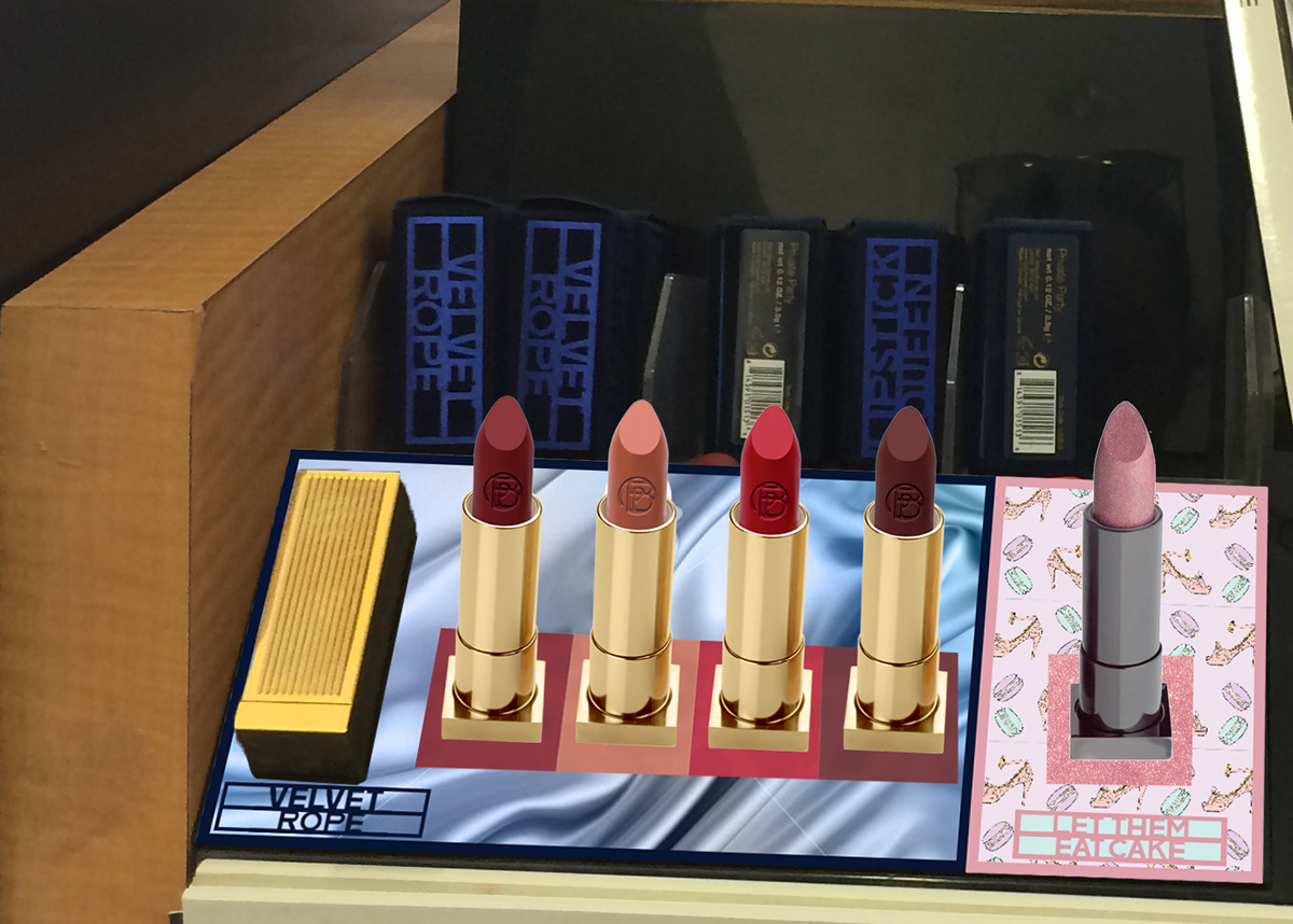 Visual Merchandising Ulta cosmetics beauty color story merchandising graphics lipstick merchandising Lipstick Queen Beauty brand