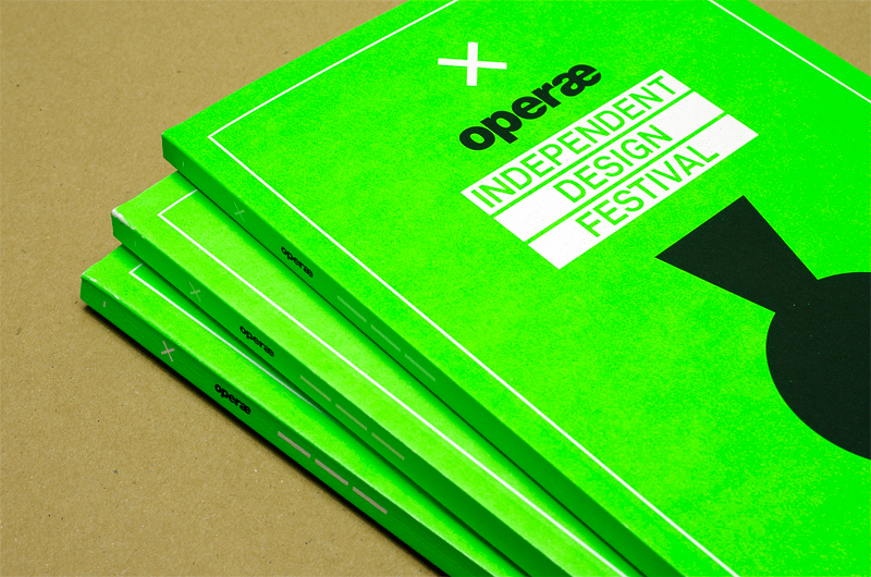 design festival operae undesign green fluo Catalogue identity Italy helvetica Independent design festival self production makers cardboard