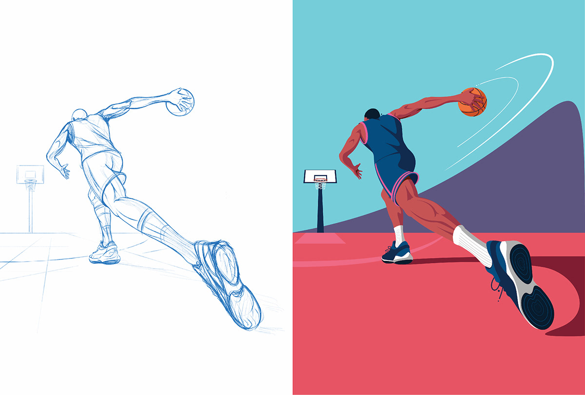 basketball hoops ILLUSTRATION  NBA sketch sports Streetball vector Digital Art  game
