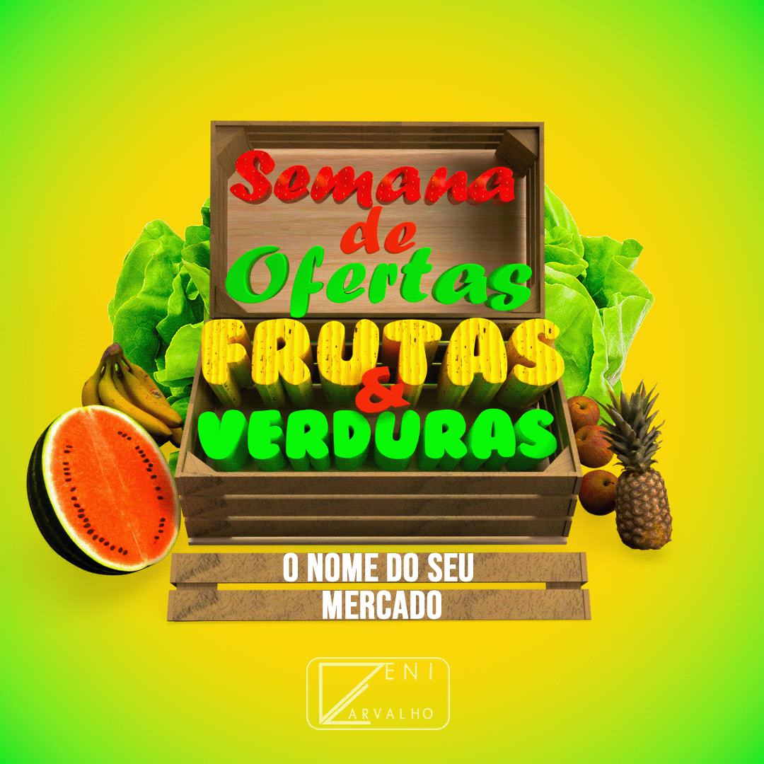 Selo selo 3d hortifruti Social media post identidade visual frutas verduras supermercado