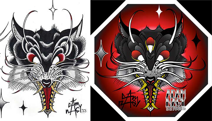 FOX sticker Illustrator digital design 2D tattooflash animal red