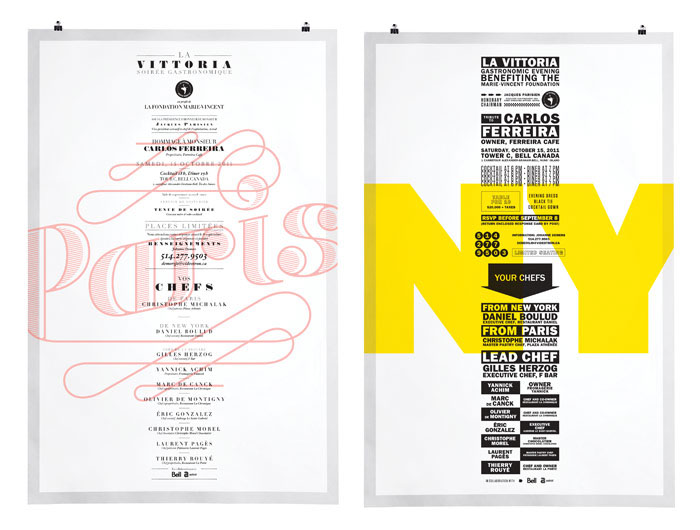 community involvement edition Events menu resturants benefit evening identity New York Paris posters La Vittoria