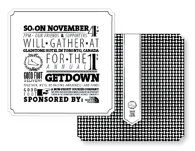 Event Invitation Good foot get down pattern bw black and white tickets rsvp brochure