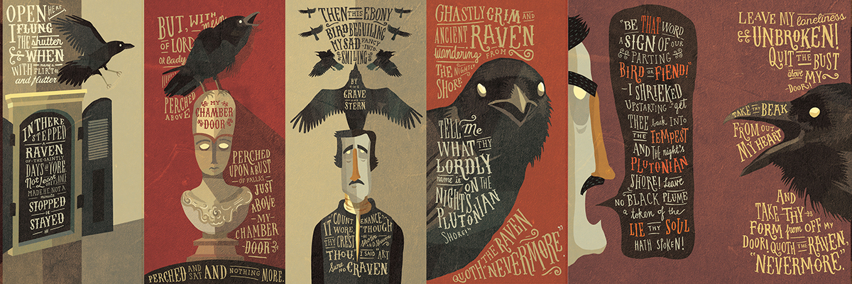 Edgar Allan Poe the raven type HAND LETTERING lettering crow gothic accordion book Ps25Under25