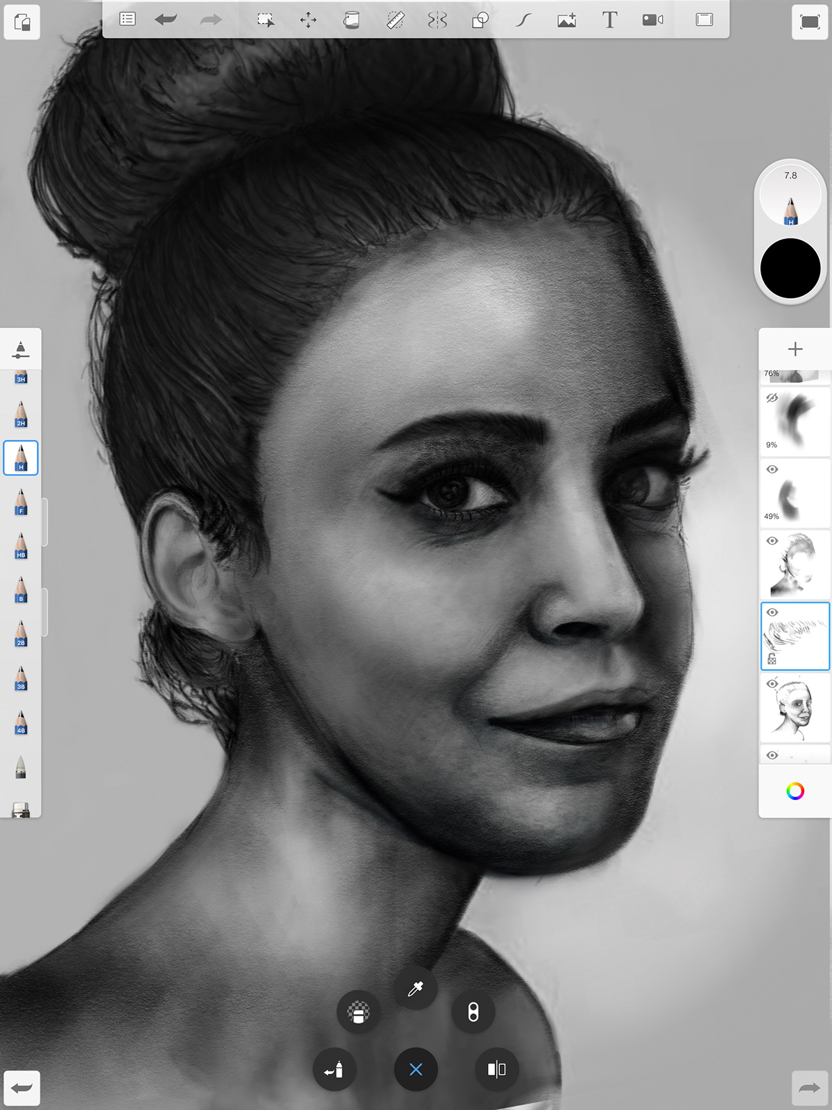 apple pencil charcoal digital Drawing  girl iPad Lady painting   portrait woman