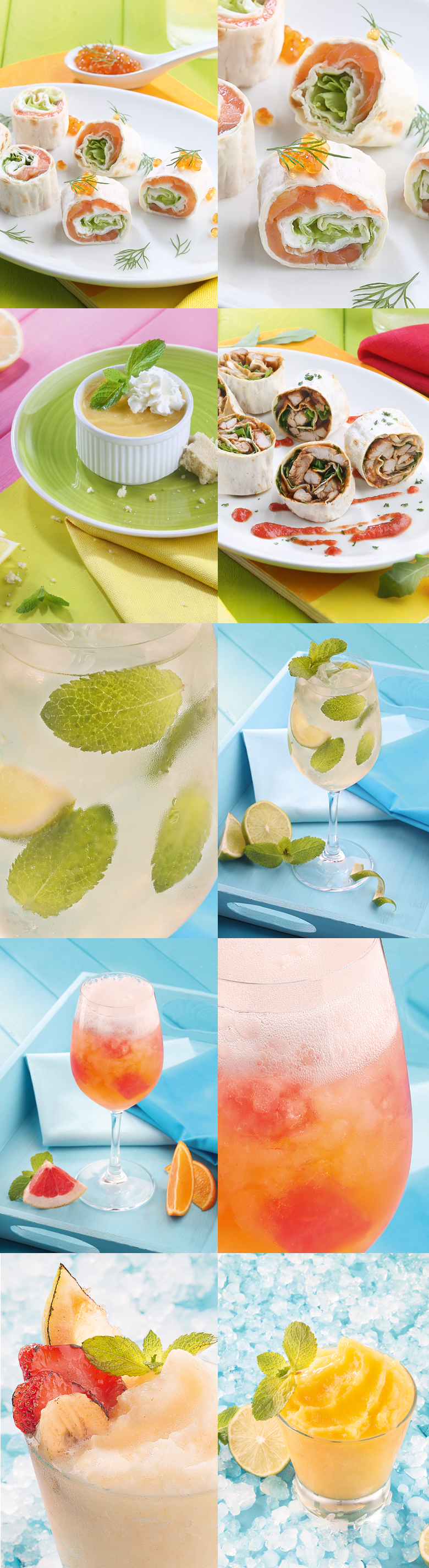 rolls cocktails food styling