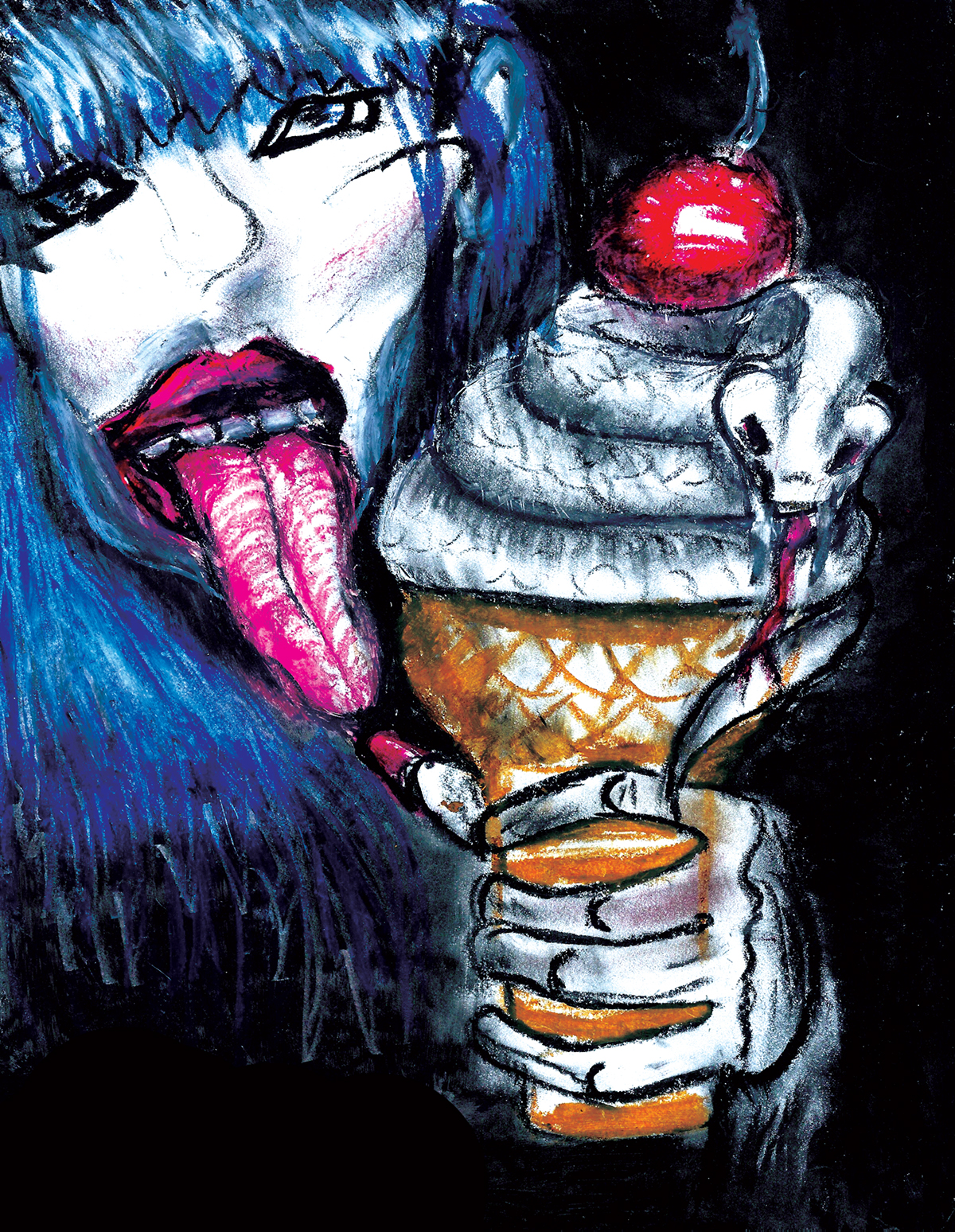 snake oil pastels ice cream cherry temptation art hand drawn black artist Expression mood