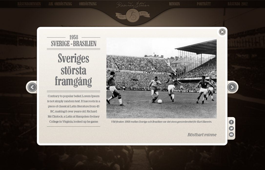 football Arena vintage history legends SvFF Svensk Fotboll Råsunda Stadion AIK identity user interface homepage heritage soccer