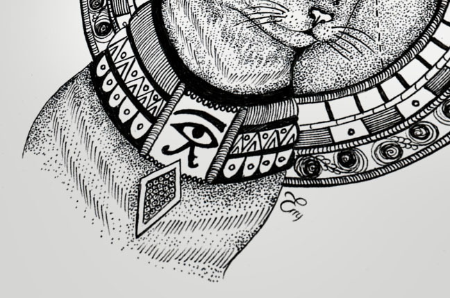 Bastet egypt mythology Cat dotwork linework ink