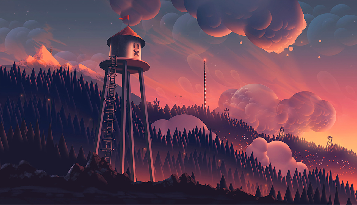 aaron campbell Illustrator artist vector outline paint Landscape dreams