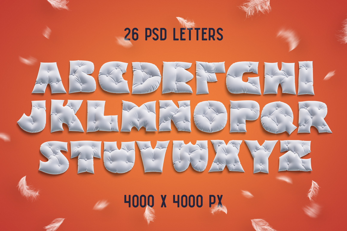 alphabet Render pillow feather party font psd text design 3D