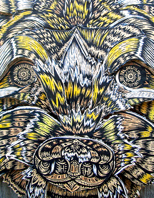 dog portrait cardboard layered sculpture paper arts Organic Composition Fur color pencil pen and ink